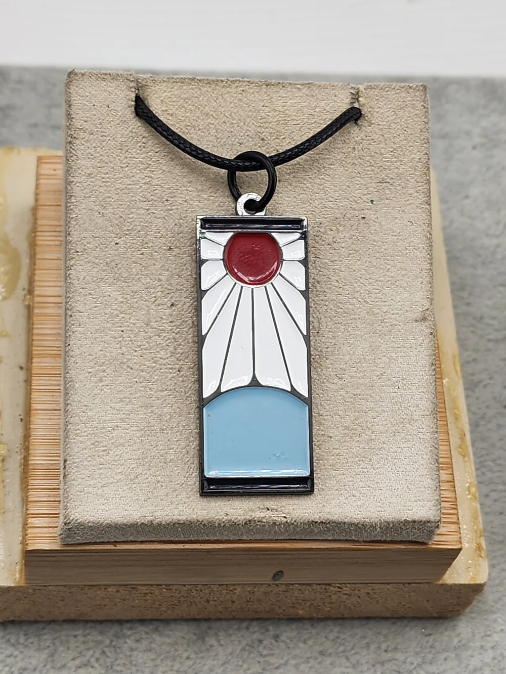 Red & Light Blue Sunburst Enamel Pendant Necklace